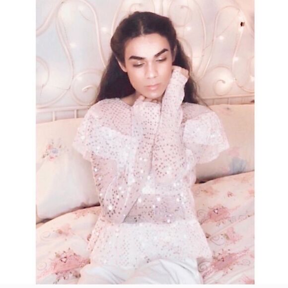 Zara pink Sequin Ruffled Top - Picture 1 of 5